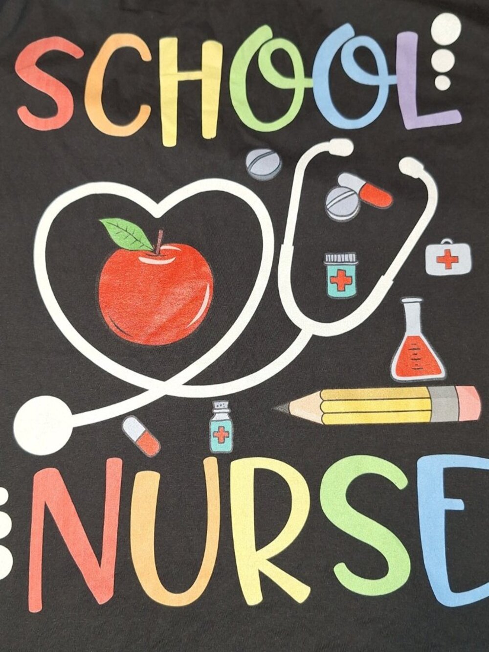 School Nurse Short Sleeve Shirt Black Tee Shirt 4X Women's